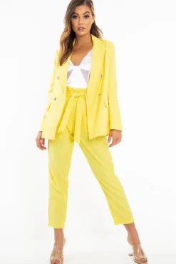 Rebellious Fashion Yellow Button Front Blazer Belted Trousers Suit Co-Ord - Millie