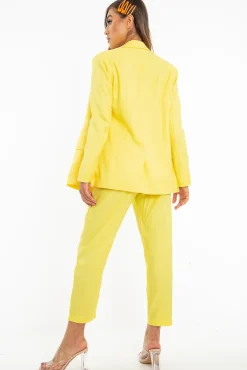 Rebellious Fashion Yellow Button Front Blazer Belted Trousers Suit Co-Ord - Millie