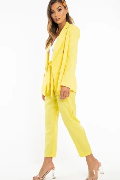 Rebellious Fashion Yellow Button Front Blazer Belted Trousers Suit Co-Ord - Millie