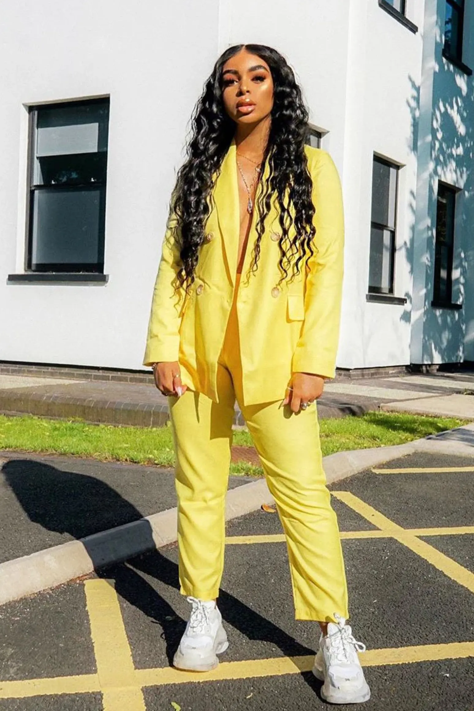 Rebellious Fashion Yellow Button Front Blazer Belted Trousers Suit Co-Ord - Millie