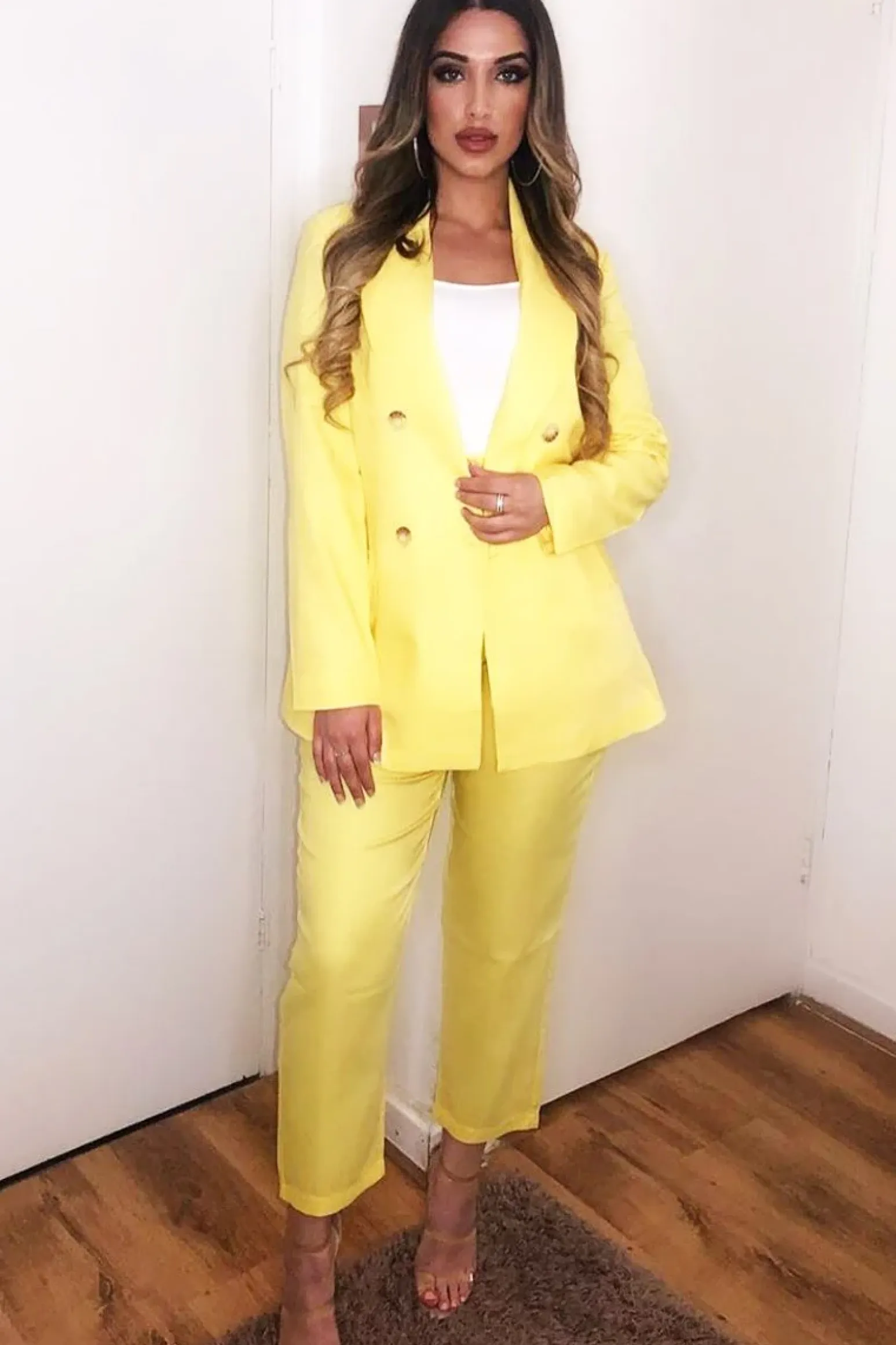 Rebellious Fashion Yellow Button Front Blazer Belted Trousers Suit Co-Ord - Millie