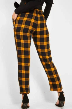 Rebellious Fashion Yellow Check Belted Tapered Trousers - Reanne
