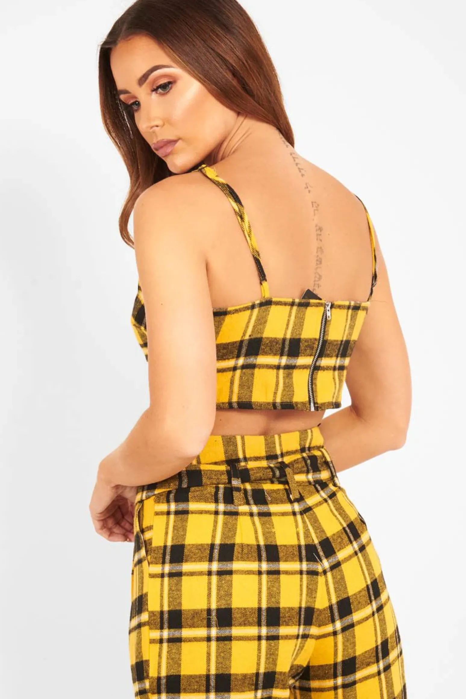 Rebellious Fashion Yellow Check Bralet And Belted Trouser Co-ord - Brilyn