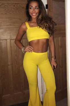 Rebellious Fashion Yellow Crop Top and Trousers Co-ord Set - Kimmy