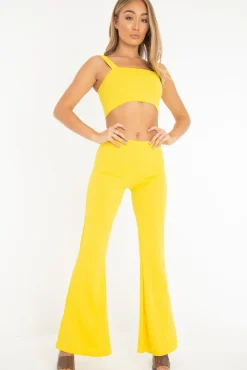 Rebellious Fashion Yellow Crop Top and Trousers Co-ord Set - Kimmy