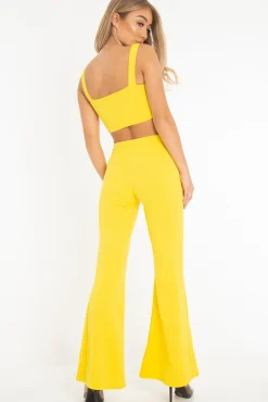 Rebellious Fashion Yellow Crop Top and Trousers Co-ord Set - Kimmy