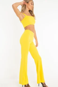 Rebellious Fashion Yellow Crop Top and Trousers Co-ord Set - Kimmy