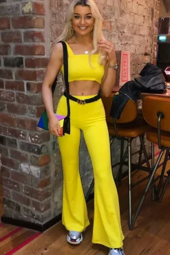 Rebellious Fashion Yellow Crop Top and Trousers Co-ord Set - Kimmy