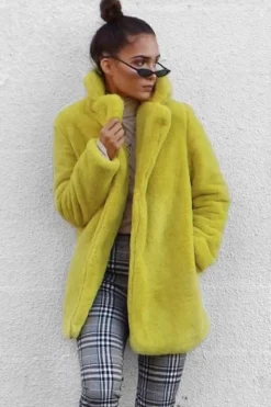 Rebellious Fashion Yellow Faux Fur Coat - Kinleigh