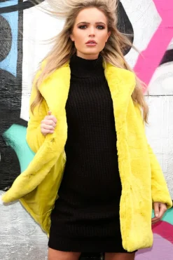 Rebellious Fashion Yellow Faux Fur Coat - Kinleigh