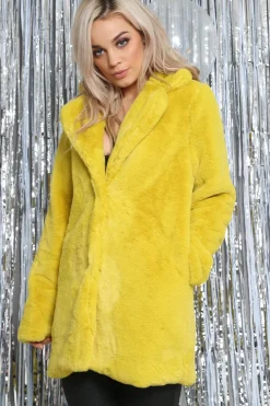 Rebellious Fashion Yellow Faux Fur Coat - Kinleigh
