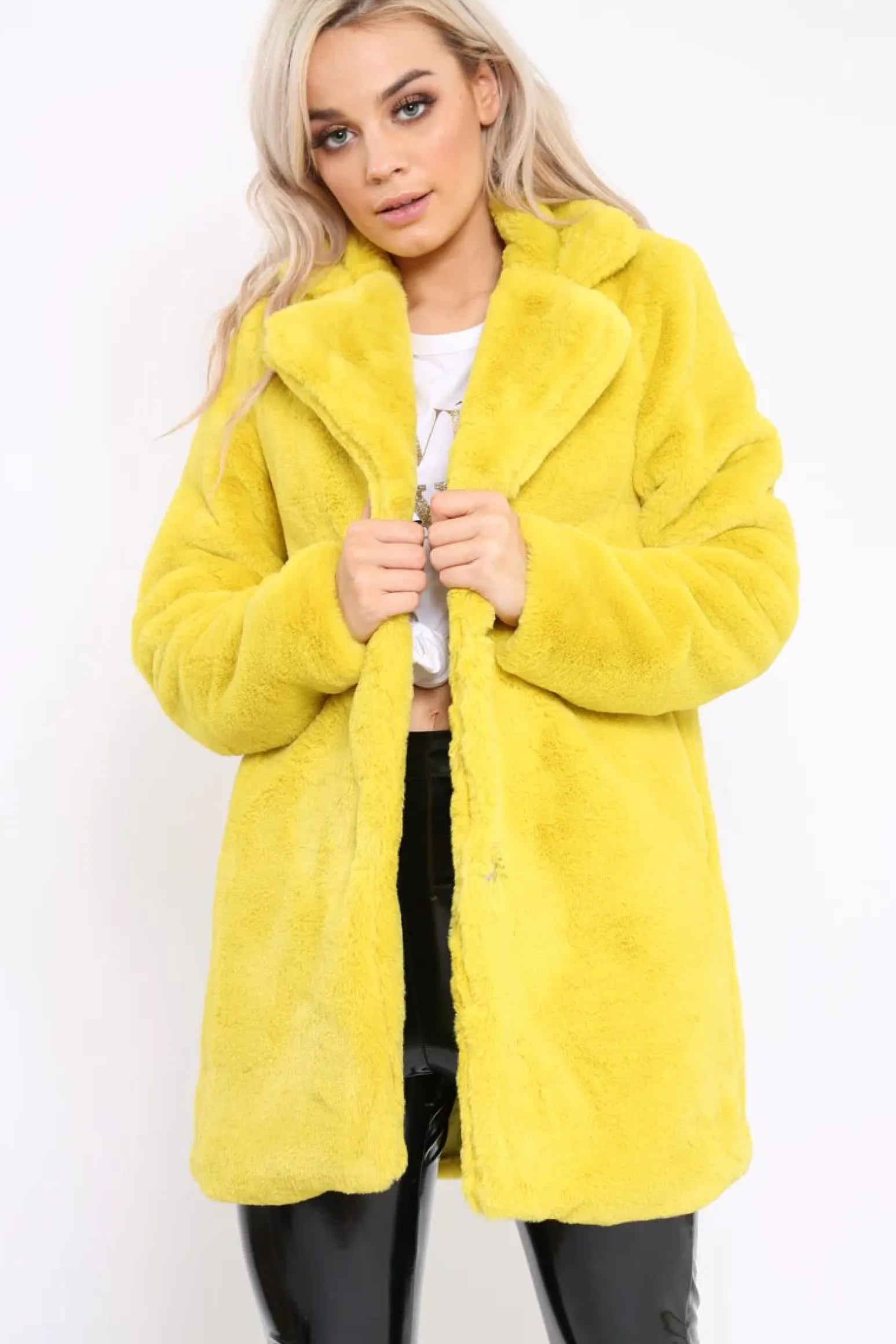 Rebellious Fashion Yellow Faux Fur Coat - Kinleigh