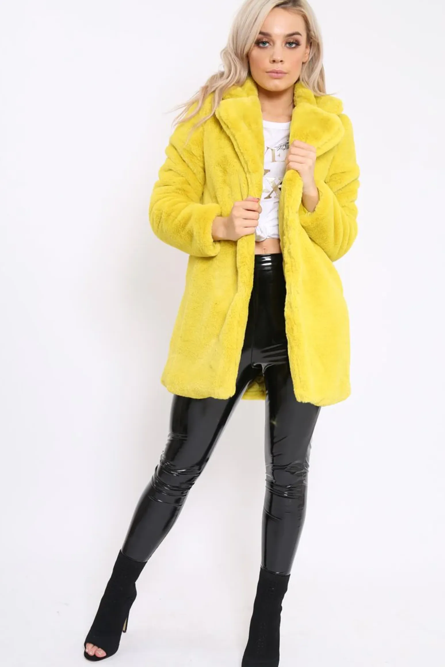 Rebellious Fashion Yellow Faux Fur Coat - Kinleigh