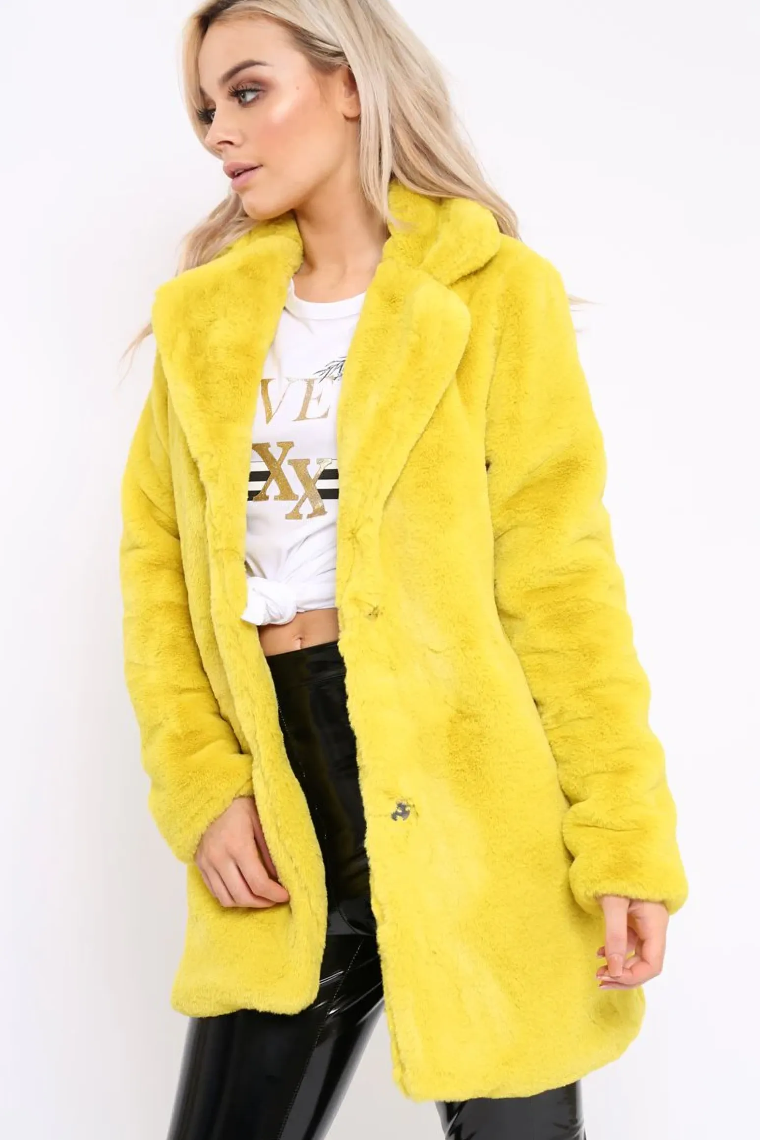 Rebellious Fashion Yellow Faux Fur Coat - Kinleigh