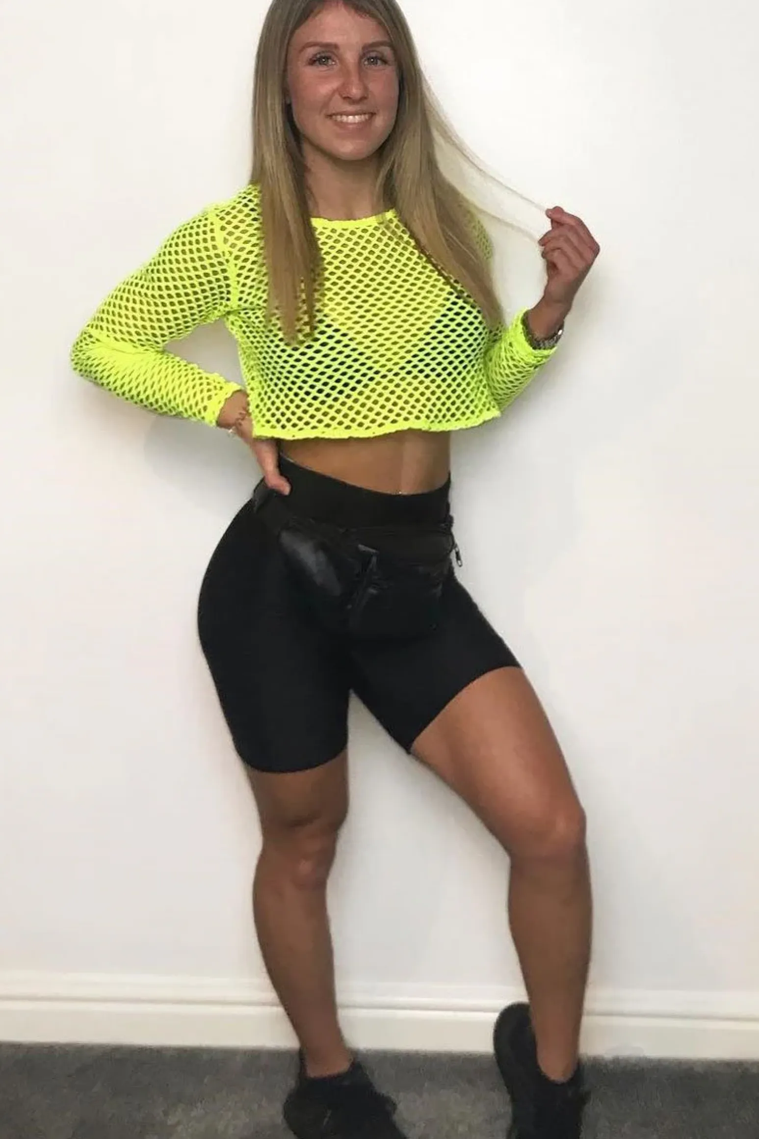 Rebellious Fashion Yellow Fish Net Long Sleeved Crop Top - Ivory