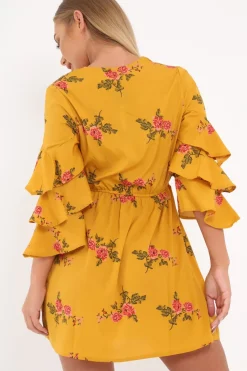 Rebellious Fashion Yellow Floral Button Up Dress - Jenine
