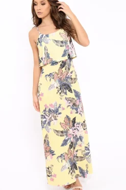 Rebellious Fashion Yellow Floral Cami Maxi Dress - Kemmy