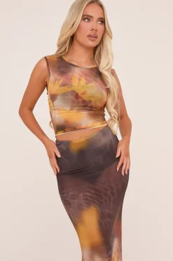 Rebellious Fashion Yellow Floral Print Cut Out Back Crop Top & Maxi Skirt Co-ord Set - Azari