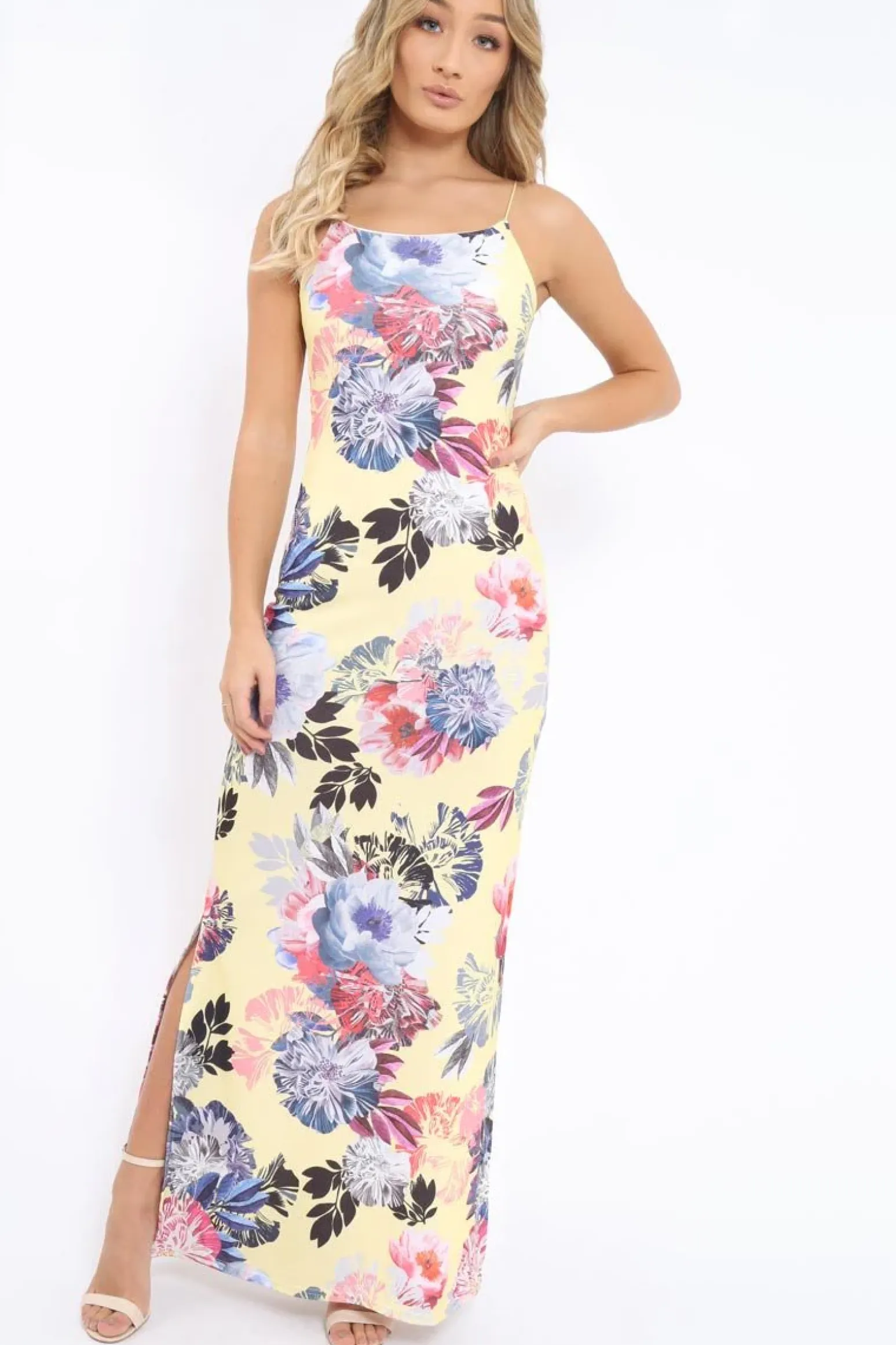 Rebellious Fashion Yellow Floral Print Maxi Dress - Karin