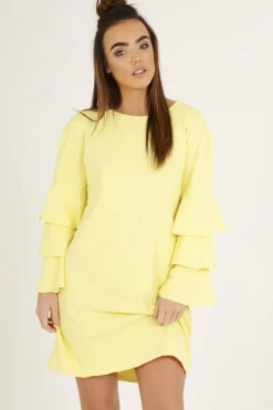 Rebellious Fashion Yellow Frilled Sleeve Swing Dress - Aaria