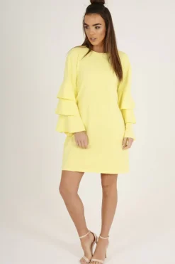 Rebellious Fashion Yellow Frilled Sleeve Swing Dress - Aaria