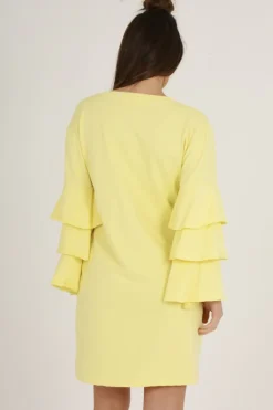 Rebellious Fashion Yellow Frilled Sleeve Swing Dress - Aaria