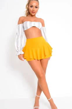 Rebellious Fashion Yellow Frill High Waisted Shorts - Claudelle