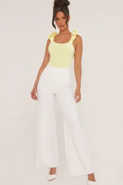 Rebellious Fashion Yellow Frill Straps Square Neck Bodysuit - Olivia