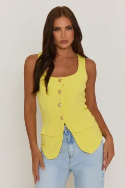 Rebellious Fashion Yellow Gold Button Detail Longline Waistcoat - Isidora