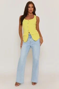 Rebellious Fashion Yellow Gold Button Detail Longline Waistcoat - Isidora