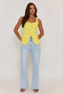 Rebellious Fashion Yellow Gold Button Detail Longline Waistcoat - Isidora