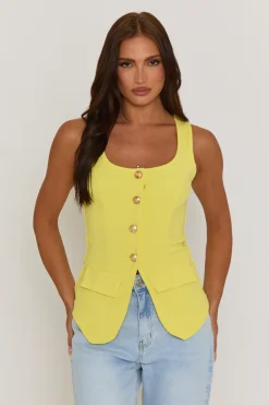 Rebellious Fashion Yellow Gold Button Detail Longline Waistcoat - Isidora