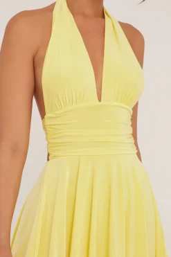 Rebellious Fashion Yellow Halter Plunge Neck Mini Dress - Pippa