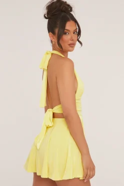 Rebellious Fashion Yellow Halter Plunge Neck Mini Dress - Pippa
