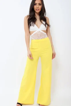 Rebellious Fashion Yellow High Waisted Flare Trousers - Kym