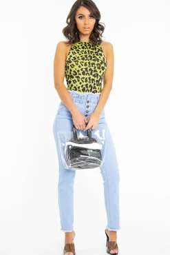 Rebellious Fashion Yellow Leopard Print Halter Neck Sleeveless Bodysuit - Aarika