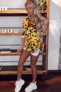 Rebellious Fashion Yellow Leopard Print Satin Shirt - Ivani