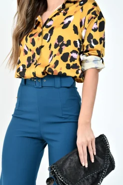 Rebellious Fashion Yellow Leopard Print Satin Shirt - Ivani