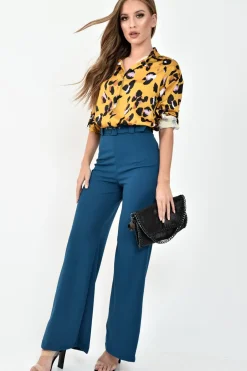 Rebellious Fashion Yellow Leopard Print Satin Shirt - Ivani