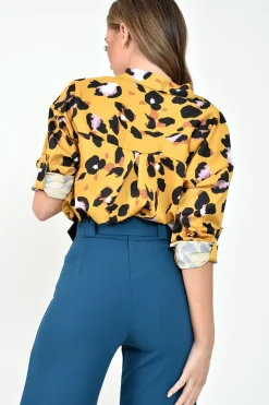 Rebellious Fashion Yellow Leopard Print Satin Shirt - Ivani