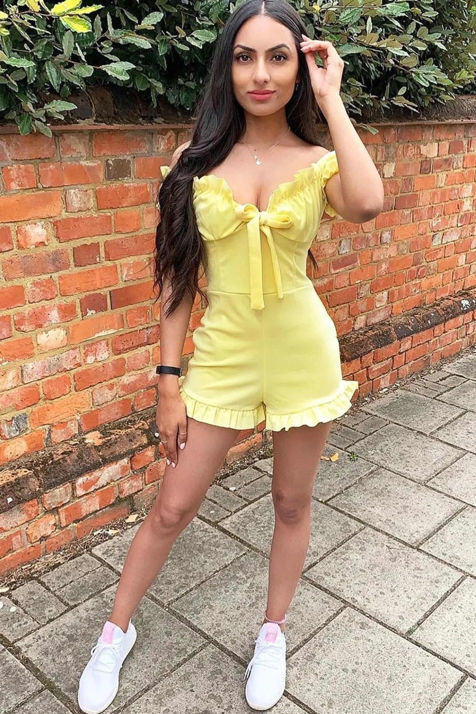Rebellious Fashion Yellow Milkmaid Frill Detail Playsuit - Frona