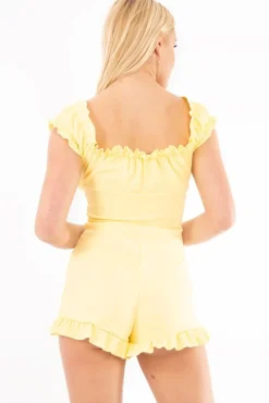 Rebellious Fashion Yellow Milkmaid Frill Detail Playsuit - Frona