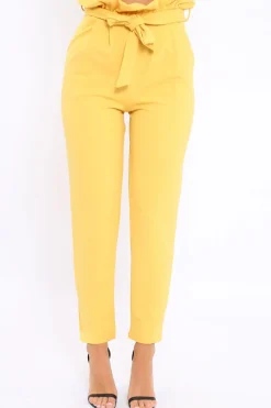 Rebellious Fashion Yellow Paper Bag Tie Waist Cigarette Trousers - Karmen
