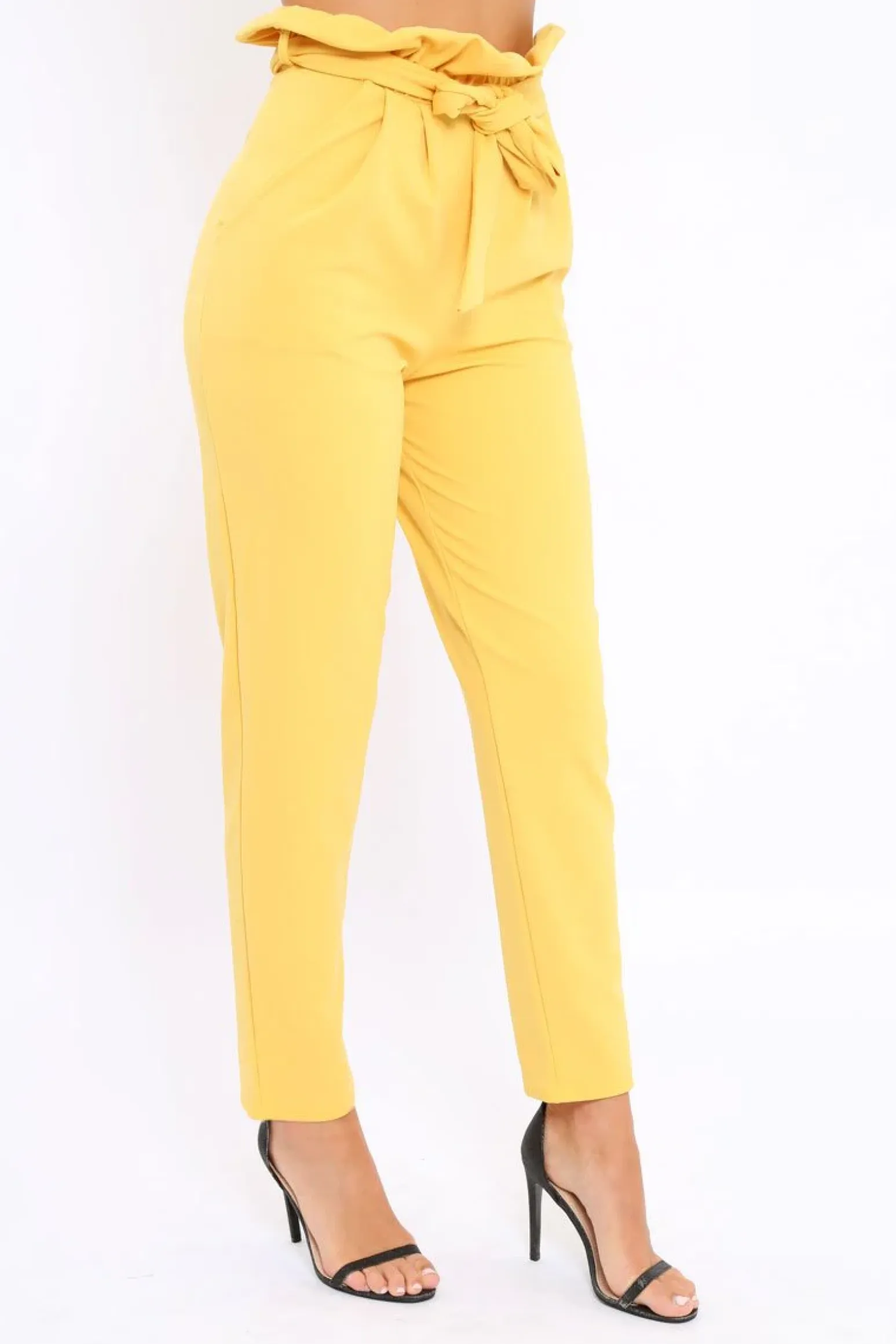 Rebellious Fashion Yellow Paper Bag Tie Waist Cigarette Trousers - Karmen