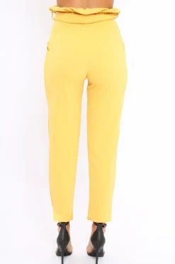 Rebellious Fashion Yellow Paper Bag Tie Waist Cigarette Trousers - Karmen