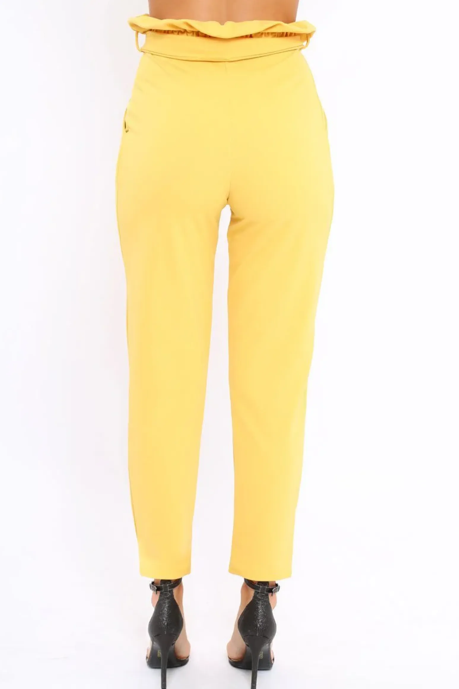 Rebellious Fashion Yellow Paper Bag Tie Waist Cigarette Trousers - Karmen