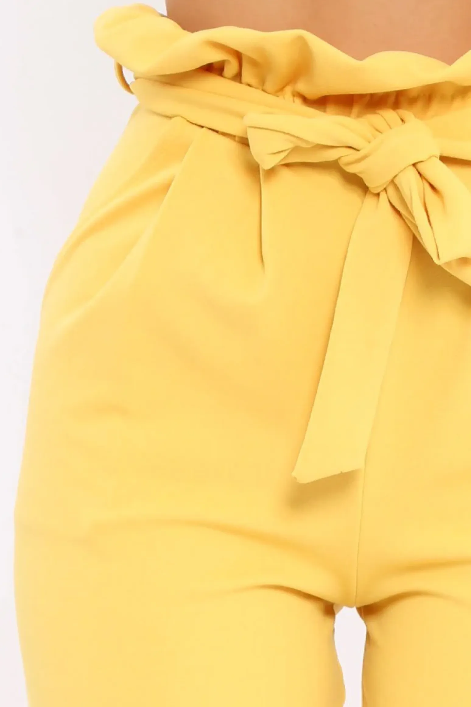 Rebellious Fashion Yellow Paper Bag Tie Waist Cigarette Trousers - Karmen