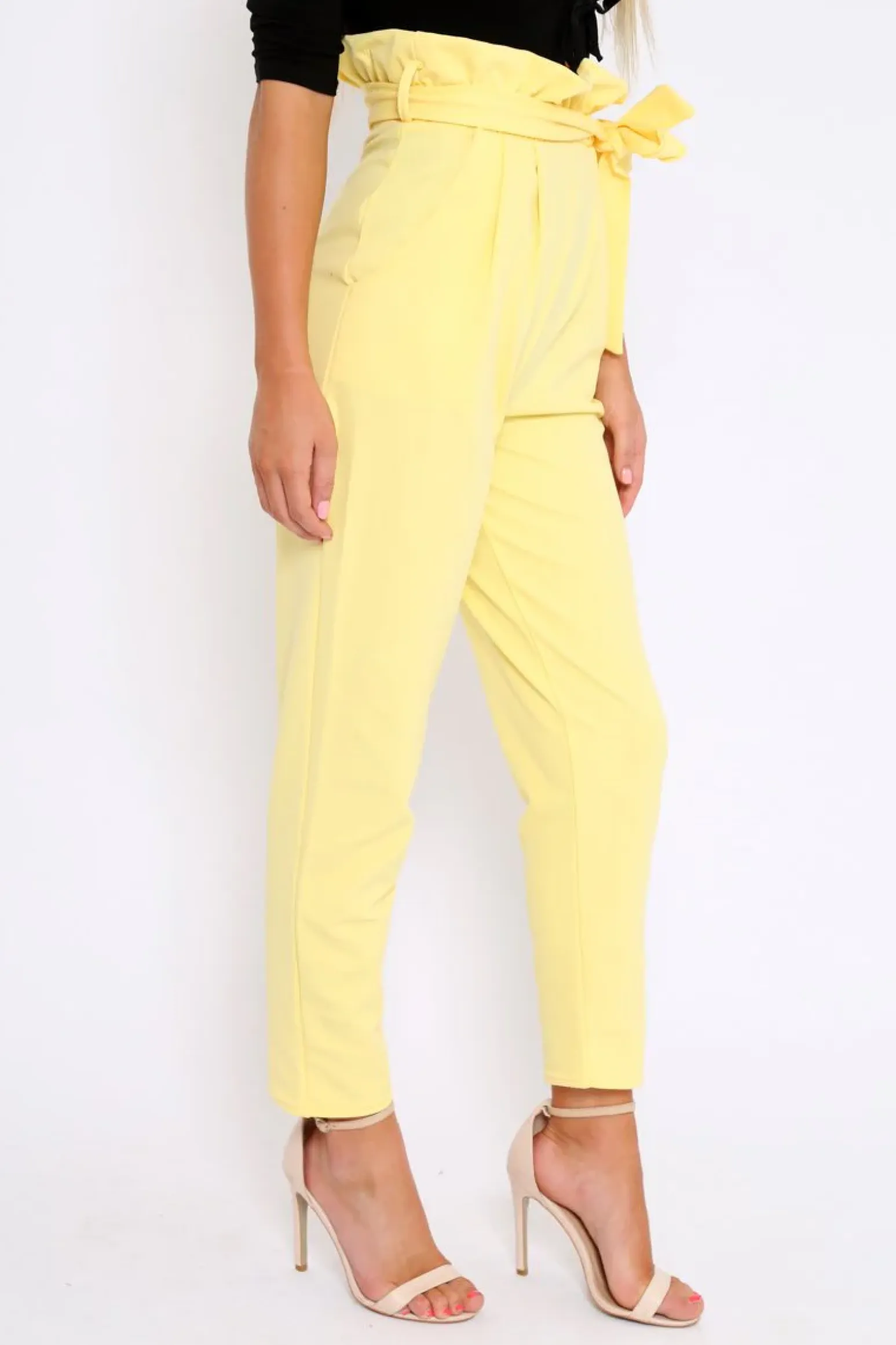 Rebellious Fashion Yellow Paper Bag Tie Waist Cigarette Trousers - Karmen