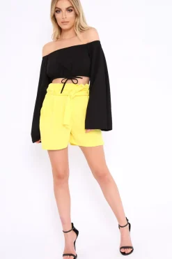 Rebellious Fashion Yellow Paper Bag Tie Waist Shorts - Sigrid