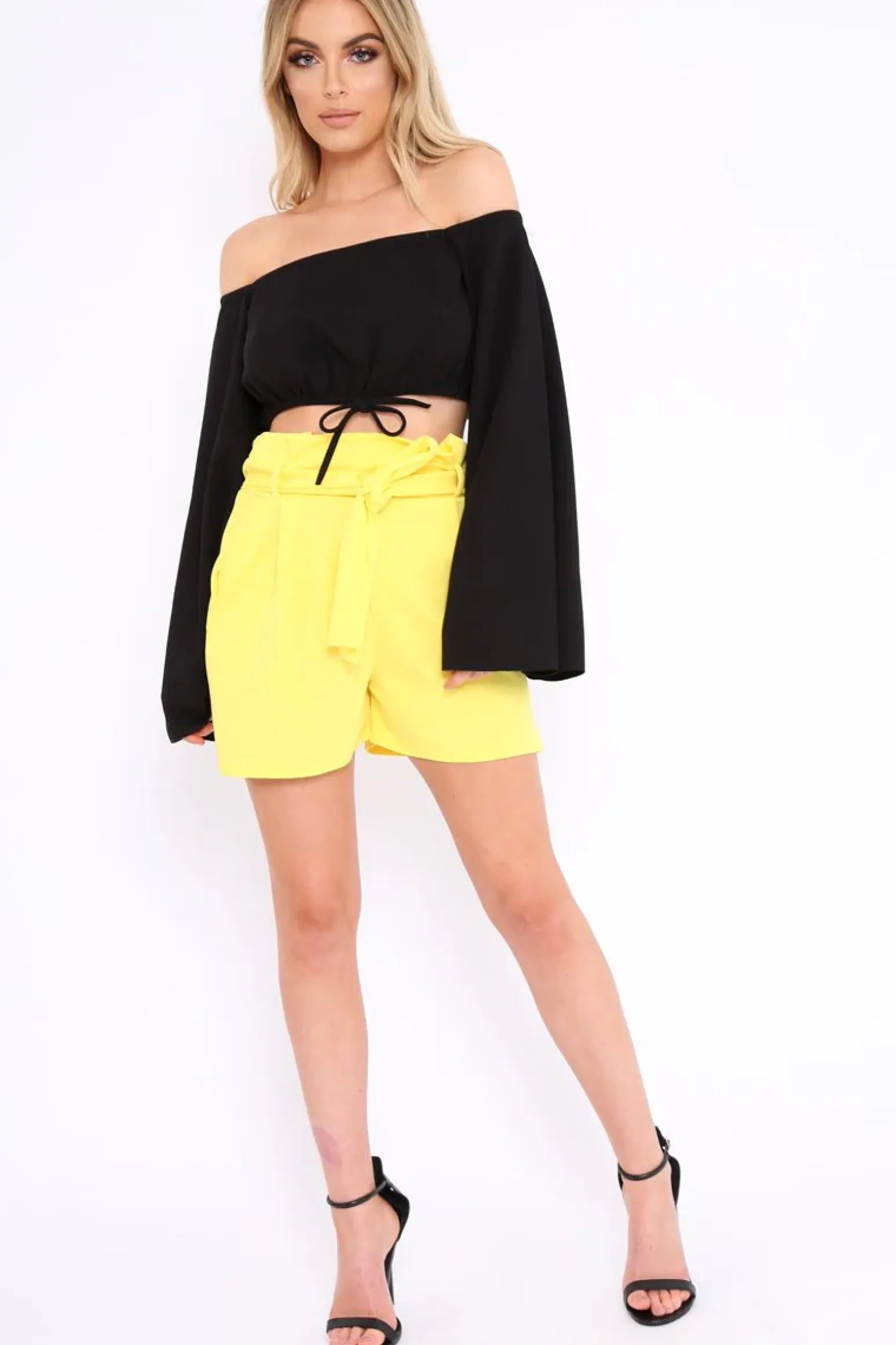 Rebellious Fashion Yellow Paper Bag Tie Waist Shorts - Sigrid